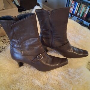 Elegant Brown Faux Leather Ankle Boots